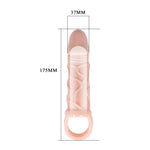 This TPR material penis sheath features a stretchy shaft for enhanced internal stimulation. A highly recommended penis sleeve that gives your penis extra texture. For a natural look and the base features a ball ring that hugs the base of your scrotum and will keep the extender in place and provide some erection prolonging effects.