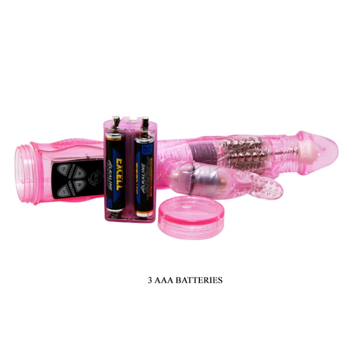 The rabbit is made of pretty pink jelly, with a firm core and textured length. It features an intense vibrating clitoral stimulator and high-quality oscillating shaft. The rabbit vibrates with a soft purr: not too loud and perfectly discreet.