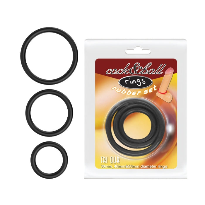 A classic rubber cock ring set made up of three cock rings of different sizes. These rubber cock rings will help you stay harder for longer enabling you to please your partner even more. Cock rings like these also make orgasms feel much more intense compared to without.