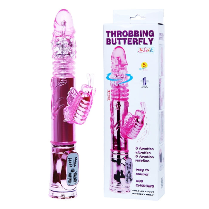 Place this gorgeous dual-action massager against your intimates and experience a pleasure-sensation that is out-of-this-world! What this amazing massager can offer is an incredible throbbing shaft that is like nothing you've ever seen as well as a powerful buzzing butterfly to stimulate the clitoris.
