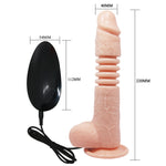 The TPR vibrating dildo is an amazing dildo that has realistic textures. With multiple vibrating speeds and thrusting function, A suction cup at the base of the shaft that will hold to any smooth surface, allowing you to go hands-free, as well as a remote so as to ease control while satisfying your cravings.