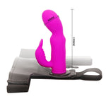 Get all the satisfaction and pleasure you want from this dildo. This dildo is made from silicone lifelike material and comes with a multi-speed vibrator and a super bunny for clitoral stimulation. Fully adjustable harness included.