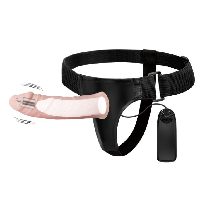 Go the extra inch in bed and magnify your manhood with this extending strap on sleeve with harness. The elasticated harness allows for comfort and flexible fit. The sleeve also has a vibrating bullet in the tip to allow for extra sensation and stimulation.