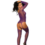 Long Sleeve Micro Fishnet and Lace Bodystocking! This stunning lingerie piece is designed to accentuate your curves and make you feel confident and empowered. The bodystocking is made in a teddy design with a thong back, creating a flattering and feminine silhouette. The long sleeves add an extra layer of sophistication and elegance, while the micro fishnet and lace material create a daring and edgy vibe. The built-in suspenders and stockings add an extra layer of sexiness.