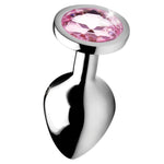 Booty Sparks Hot Pink Gem Weighted Anal Plug! The weighted base adds a comfortable and satisfying weight. It hasa gorgeous light pink circular gem at the base.