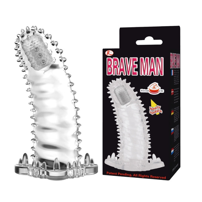 Brave Man Ribbed Penis Sleeve with Mini Vibrator - Clear