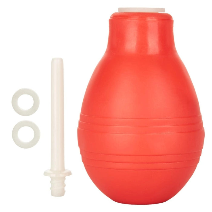 This is an easy to disassemble, multi-part anal douche. The douche features a soft, pliable bulb, and with a smooth, tapered attachment. It comes complete with a bulb, and a glow-in-the-dark applicator. The applicator is made from durable ABS plastic, and the refillable bulb is made of rubber.