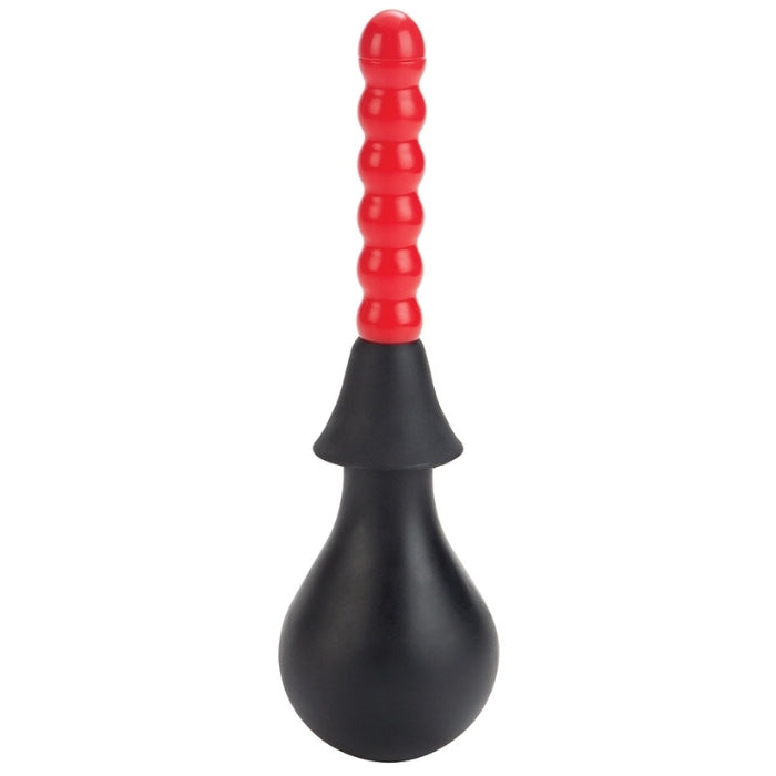 Ribbed Anal Douche includes a large EZ squeeze bulb, slip applicator tip and beaded pleasure probe. The EZ squeeze bulb is made from a body safe rubber and each tip is non-porous ABS plastic.
