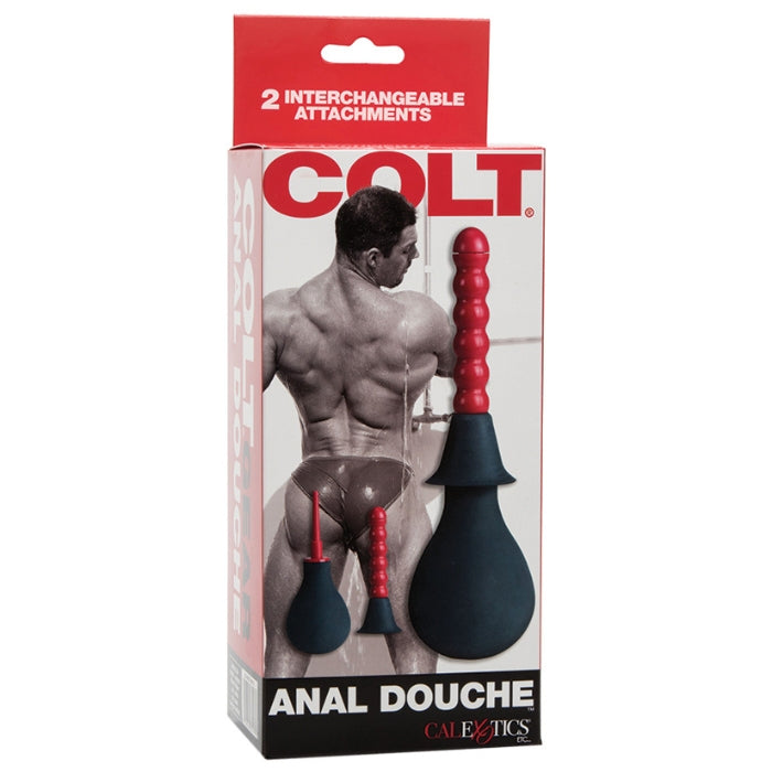 This is an easy to assemble/disassemble anal douche and comes with dual attachments and EZ squeeze bulb. Made from ABS and rubber. The douche features a soft, pliable bulb, a smooth, tapered attachment as well as a ribbed one for a more pleasurable cleaning experience.