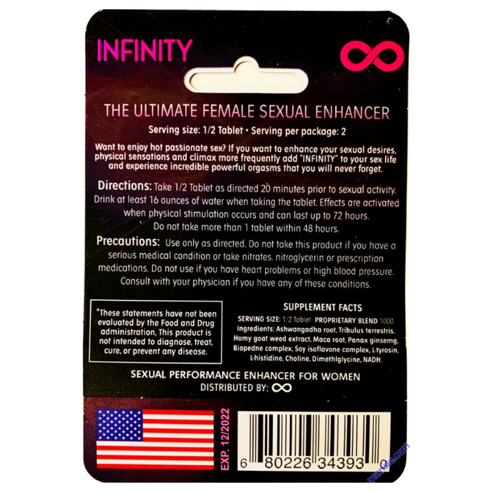 If you want to enhance your sexual desires, physical sensations and climax more frequently, add an "infinity pill" to your sex life and experience an incredibly powerful orgasm that you will never forget. GTIN