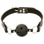 Breathable Ball Gag. The high quality, leather strap measures 10 inches in length. Simply adjust the buckle for the perfect fit. 
