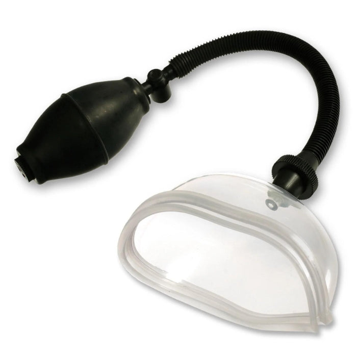 Fetish Fantasy Series High Intensity Pussy Pump is a clear cover with a black pressure bulb. With each squeeze of the medical-style pump ball, the high-intensity super suction stimulates your labia and vulva. Flared and molded to fit snugly over your vagina, this is just what you've been looking for to achieve full, beautiful lips. To relieve the pressure, simply push the quick-release valve.