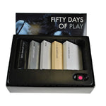 Fifty Days of Play Game has five levels of sexy game-playing with ten envelopes for each level from white to vanilla, light and dark grey to black. It is packed with intimate and romantic gestures, stimulating scenarios, naughty suggestions and erotic surprises. Players are invited to roll the dice to see what shade of naughtiness they will both be enjoying. The colour coordinated envelopes then decide who will be the dominant player and who will play a more submissive role today.