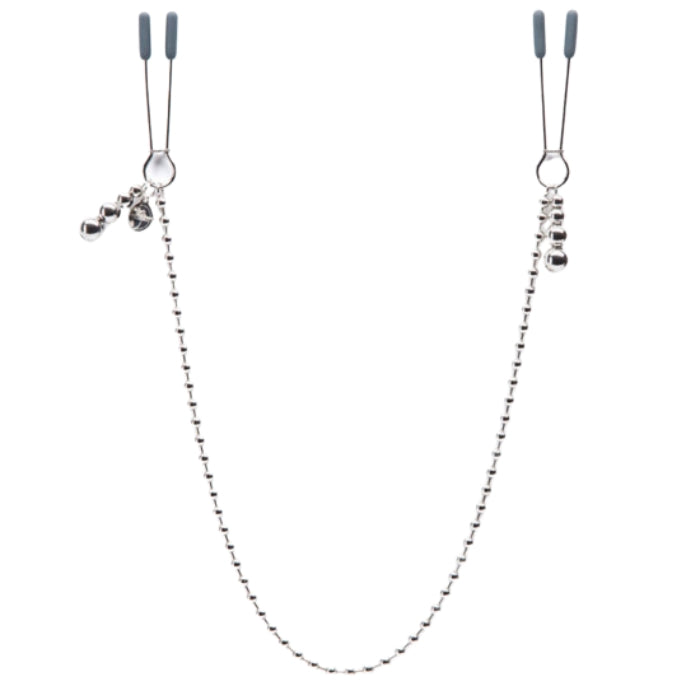Explore the delicious combination of pleasure and pain by attaching the nipple clamps to each of your nipples, adjusting the pressure levels with the rings. The perfect accessory for enhancing your bedroom bondage play and taking your erotic excitement to another next level. Includes a satin storage bag.