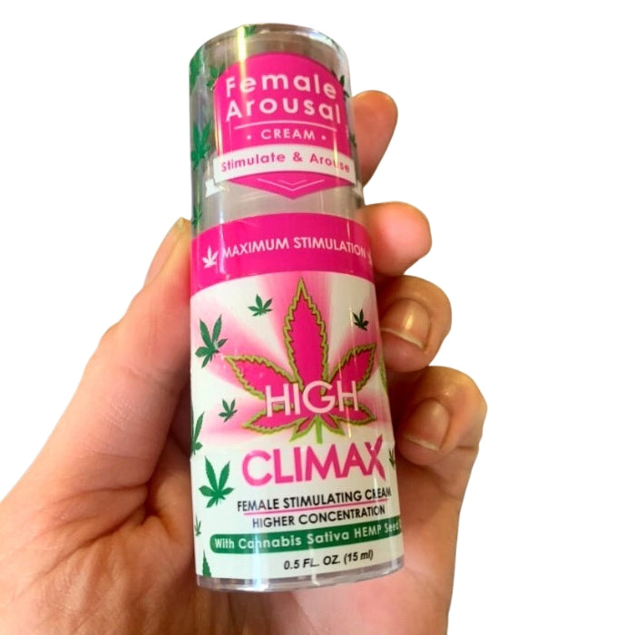 High Climax Female Stimulating Cream with Hemp Seed Oil, enhances female orgasms by applying the cream directly to the clitoris before sexual activity.