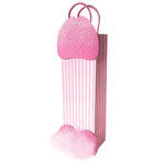 This pink 0.2 by 15.5 by 4.5 inch gift bag is penis shaped with sparkle details at the 'head' and fake pink feathers on the balls. A fun and funny gift bag that fits wine, adult toys or any sexy gift you wish to give!