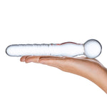 Glas 8 inch Joystick - Glass Dildo. on hand to show length.