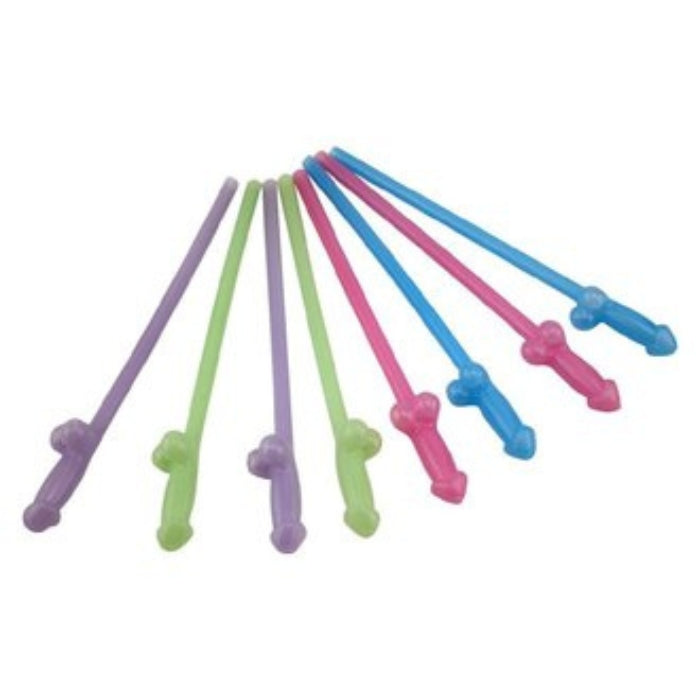 Vibrantly glowing straws in assorted colors! Hold under a bright light for 1-2 minutes, go into any dark room and add a little naughtiness to all of your favorite beverages. Pack of 8.