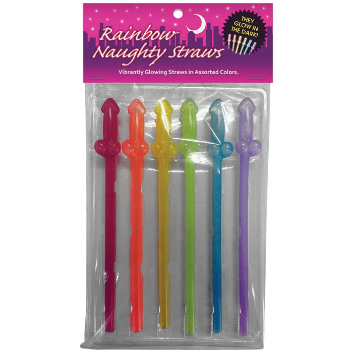 Glow In The Dark Penis Straws - Assorted Colours. pack of 6.