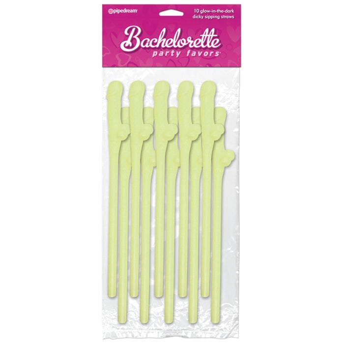 Turn any beverage into a good time with our Naughty Straws that glow-in-the-dark. Hold them under the light for 1-2 minutes, go into any dark room and add a little naughtiness to your favorite beverages. Includes: Pack of 10