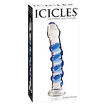 Icicles No.5  7" Glass Dildo - Blue Swirl