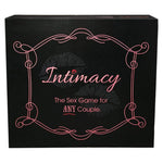 Intimacy - The board game where you answer personal questions and perform erotic activities with your lover as you move around the game board. Includes: A game board, 1 die, 2 game markers, 14 sexual reward coins, and 2 question cards for each of the 7 categories.