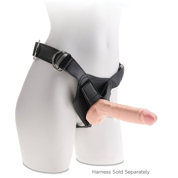 King Cock 9 inch Dildo with scrotum is compatible with most strap on harnesses.