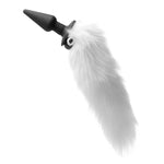This long sexy tail is Made of lovely white man made fur, it is topped by a smooth glass anal plug, perfectly sized for pleasure. The tapered tip and classic shape helps it insert easily and stay in place as you wiggle and move.