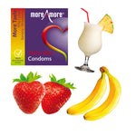 There are 3 different flavors in a pack (Pina Colada, Banana & Strawberry) which allows you to surprise your partner every time. These condoms have an excellent smell and have added real flavor, making your experience even more intense.