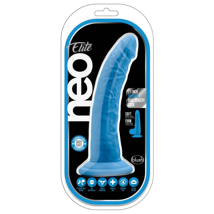 Neo Elite dildos feature SENSA FEEL dual density technology, a soft outer layer over a firm inner core, for an ultra-realistic feel. The Neo Elite 7.5 Inch delivers a tapered head for easy insertion. Its above-average length makes using this toy's strong suction cup easier than ever! The wide base is also harness compatible and safe for anal play. Blue in colour.