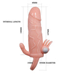 Time to try something different with this unique penis sleeve, that comes with a clitoral vibrator. It slides and fits perfectly over a hard penis and is also uniquely textured for further sensation making penetration a surprising new treat! That's not all, with the cheeky vibrating clitoral stimulator, this is the ultimate sleeve as the vibrations travel from the head of his penis right through the shaft.
