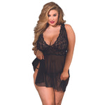Queen Stretch Lace and Mesh Babydoll - Black