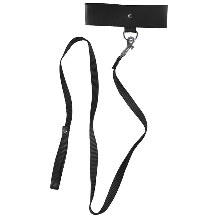 Black collar with black detachable leash.