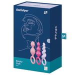Satisfyer Booty Call Anal Plugs Set 3 Piece - Pink/Purple. The flexible plugs are made from medical grade silicone. The narrow tips and smooth, ultra-soft texture, makes this perfect for beginners. The set consists of a appealingly twisted spiral design, a narrow cone shape or the classic design which consists of balls of increasing sizes. 100% waterproof.