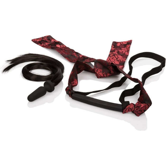 The bar gag has an adjustable headband for optimal comfort, the plug has an insertable length of 7 cm and has a tapered tip.