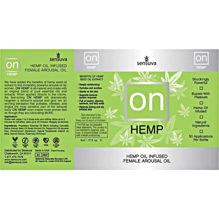 This powerful arousal oil has the added benefits of hemp seed oil extract. On Hemp will increase a woman's arousal and give her a pulsating sensation when applied directly to the clitoris. With On Hemp also makes woman feel as though they are lubricating more.  On Hemp is all-natural and is made with an original blend of essential oils. 