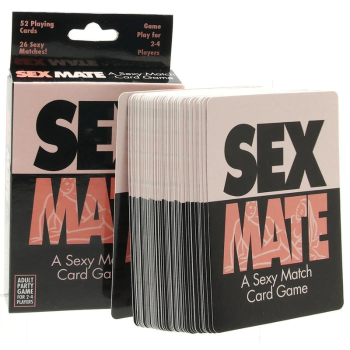 Sex Mate is a game that challenges your memory and excites your imagination! Each turn of the cards reveals a new sex position. Get the most matches and you win! Includes: 53 cards, 26 card matches and 1 instruction card.