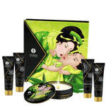 The perfect collection of 5 miniature products in strong Green Tea scents and flavours. Massage oil, warming kissing gel, candle, water based lubricant and intensifying dragon cream for clitoral stimulation and male prolonging. This is a perfect combination of all Shunga range and is highly recommended to experiment with one of our most popular brands.