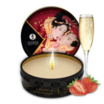 Shunga Body candles made with soy butter. This deliciously strong scented Strawberry candle is the perfect way to spoil your partner with endless body massages. Leaves skin soft and silky and can be used all over the body. Perfect travel size.