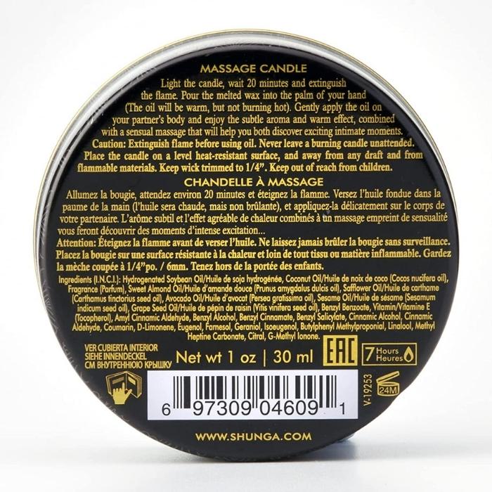 Shunga Body candles made with soy butter. This deliciously strong scented Chocolate candle is the perfect way to spoil your partner with endless body massages. Leaves skin soft and silky and can be used all over the body. Perfect travel size.