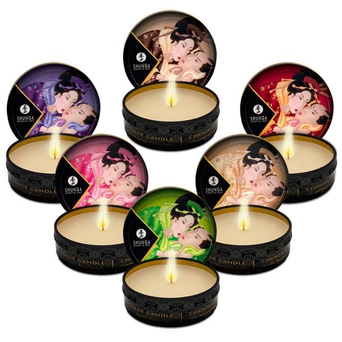 Shunga Body candles made with soy butter. This deliciously strong scented Chocolate candle is the perfect way to spoil your partner with endless body massages. Leaves skin soft and silky and can be used all over the body. Perfect travel size. Available in 6 delicious scents.