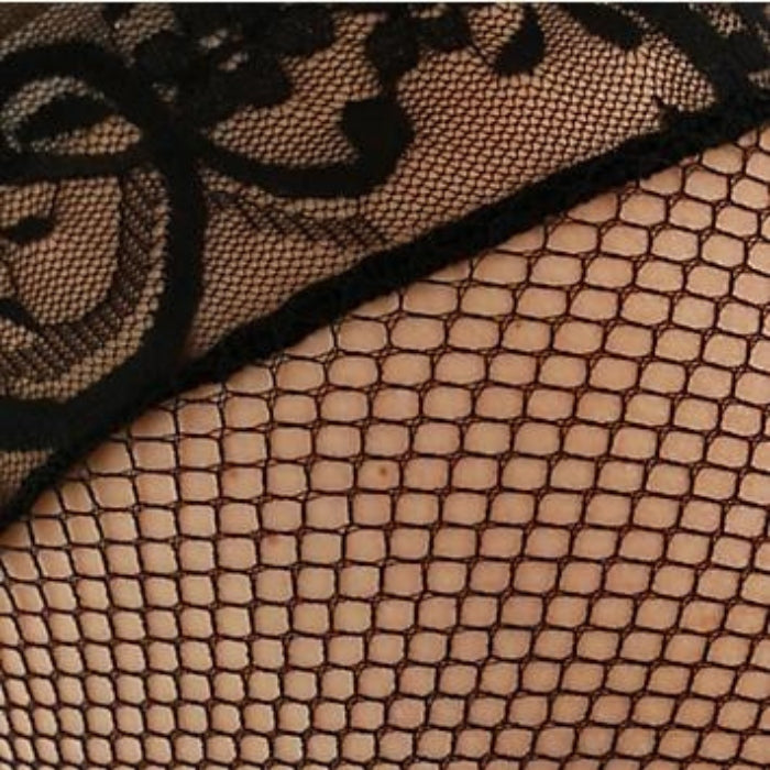 These stockings feature a seductive fishnet material that provides a tantalizing and alluring look, while the lace top adds a touch of sophistication and femininity.