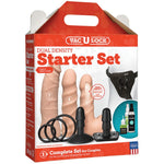 The Vac-U-Lock Dual Density Starter Set provides a fun and innovative introduction to strap-on play. Comes with a complete harness with removable o-rings and plug, three moderately-sized ultraskyn attachments.