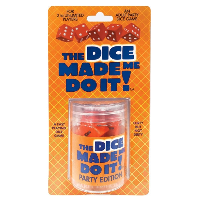 The Dice Made Me Do It- Party Edition is an entertaining adult drinking game to get any party started. Roll the dice and follow the instructions on the dice. Great ice-breaker for adult parties and casual get togethers.