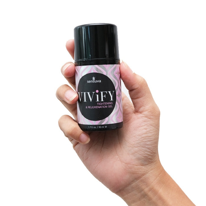 Vivify is a natural tightening and rejuvenation gel that helps couples feel a closer connection and more sensation. It works by slightly swelling the vaginal tissue and reducing the space inside the vagina. It gives the vagina a youthful plushness and provides more friction so that penetration is more enjoyable.