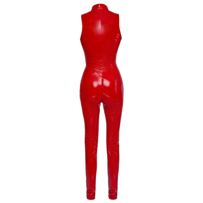 This stunning red latex bodysuit is the perfect addition to your fetish wardrobe. With its high-shine finish and full front zip that goes all the way down and around to the buttocks area, it's a surefire way to turn up the heat. The full-body design hugs your curves in all the right places and the sleeveless design allows for easy movement.
